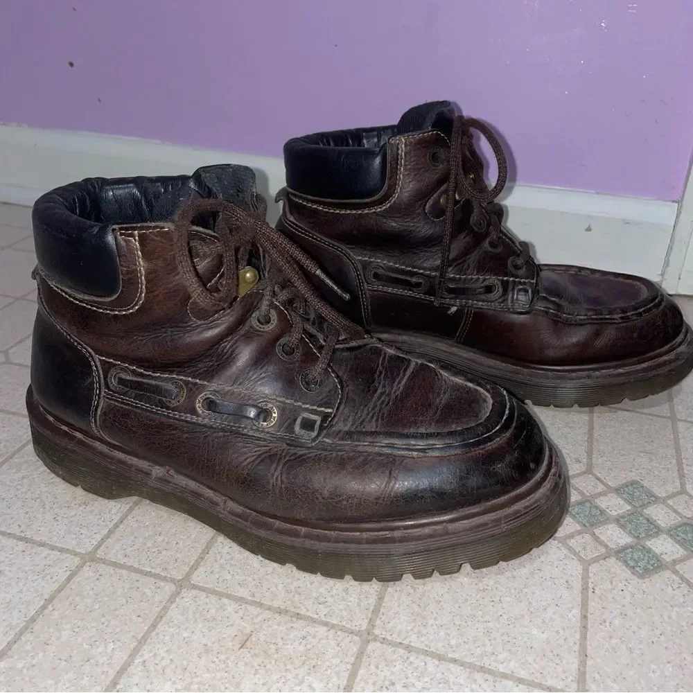 Vtg Dr Martens Doc Leather Boots England Lace Up 8460 Brown Mens Sz 8 UK 9 US